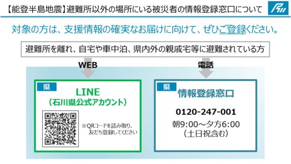 【能登半島地震】避難所以外の場所にいる被災者の情報登録窓口を石川県が開設中