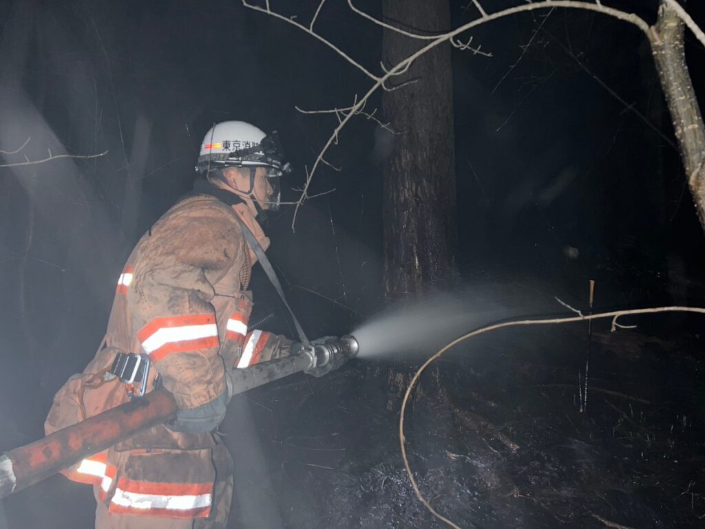 大船渡市林野火災　雨の効果で延焼止まる　消火活動続く