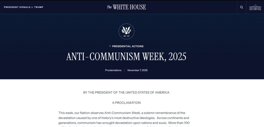 トランプ大統領　2025年「反共産主義週間」を宣言　共産主義の惨禍を厳粛に追悼