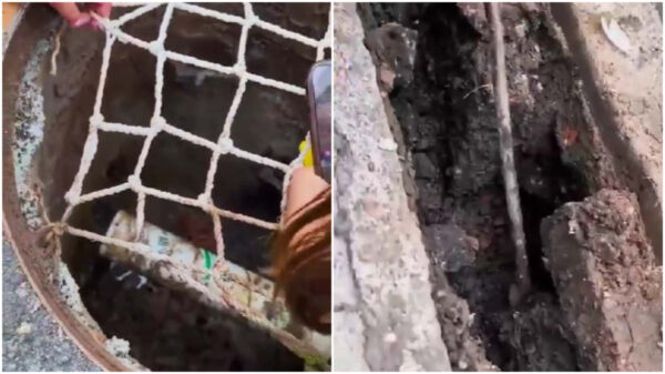 豪雨で街が水没　住民がマンホールを開けると中はただの穴だった＝中国
